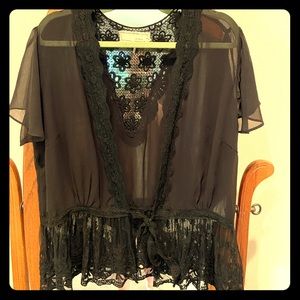 Modcloth Sheer Black Peplum Tie-Waist Robe